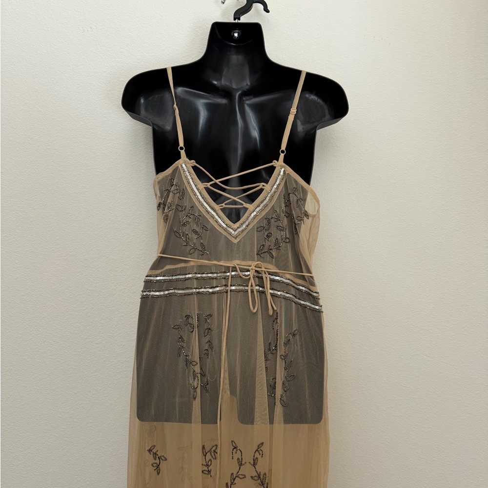 Free People Sheer sky fall beaded wrap dress sz Large - Picture 10 of 13